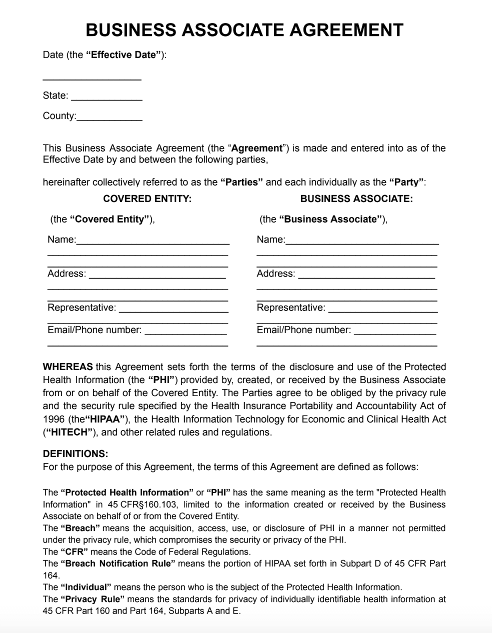 Business Associate Agreement Example