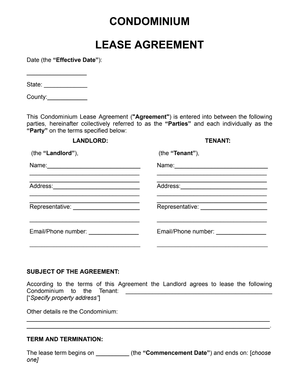 Condominium Lease Agreement Example