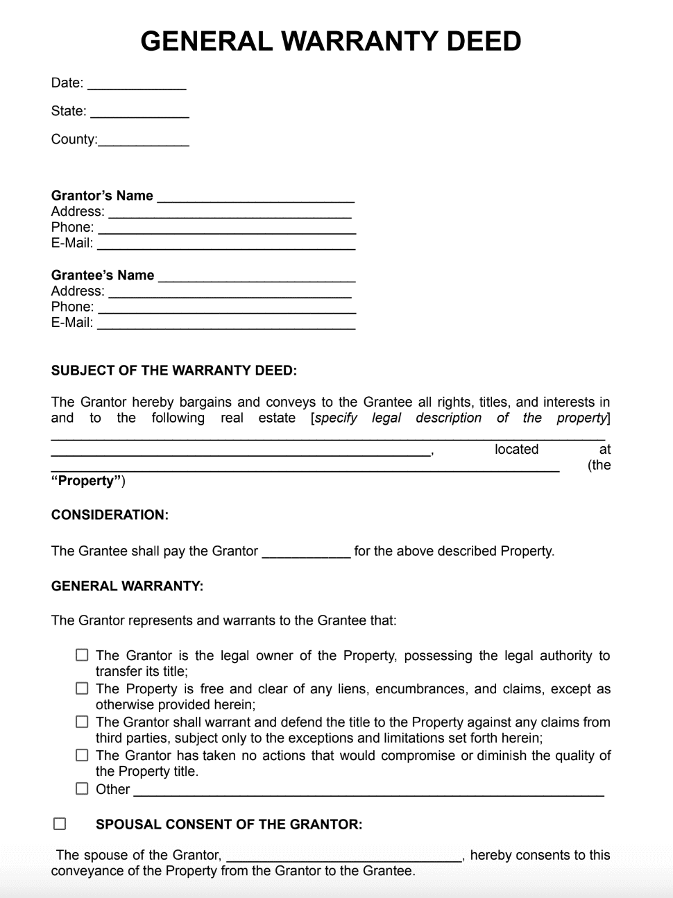 Warranty Deed Form Example