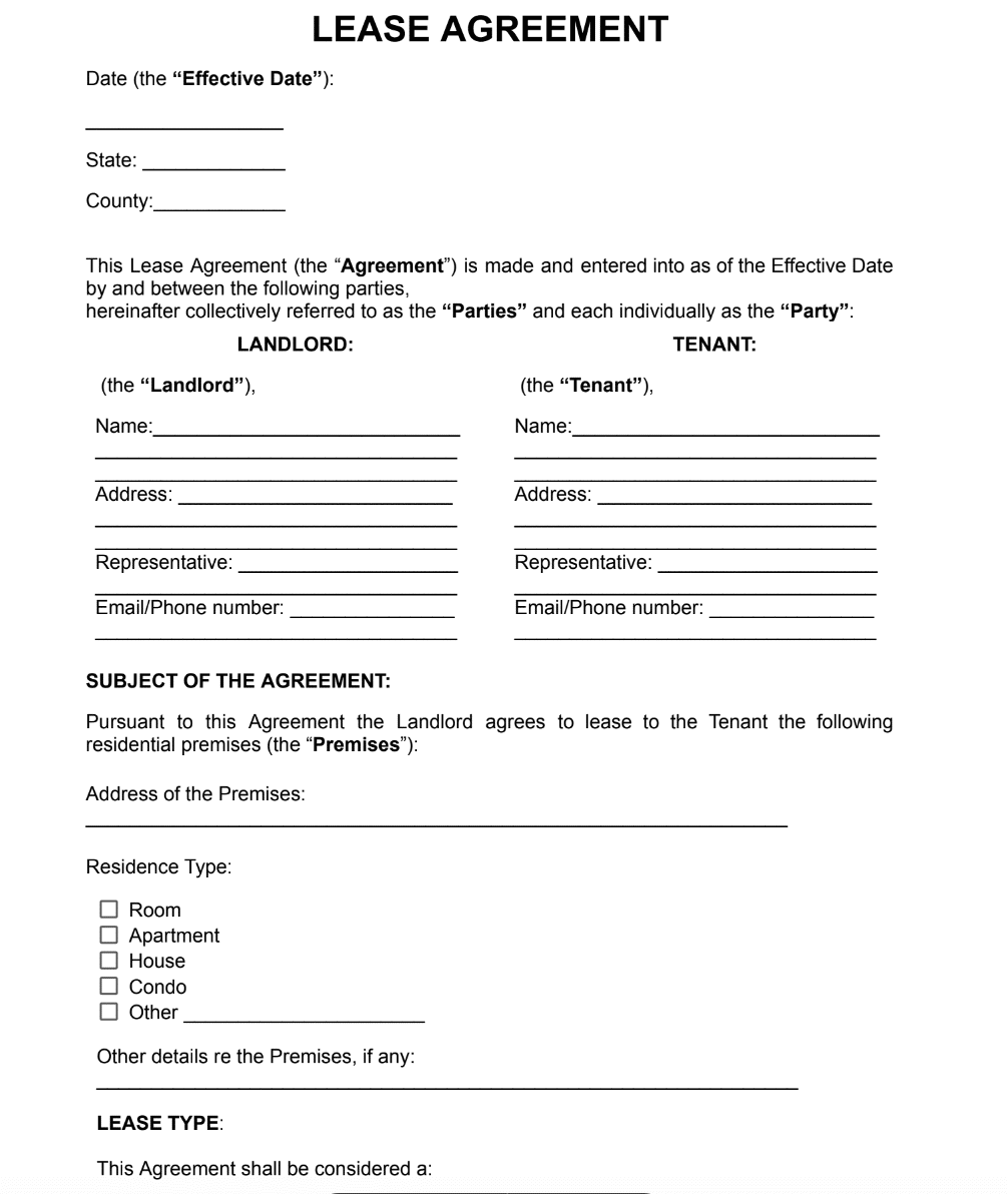 Lease Agreement Example