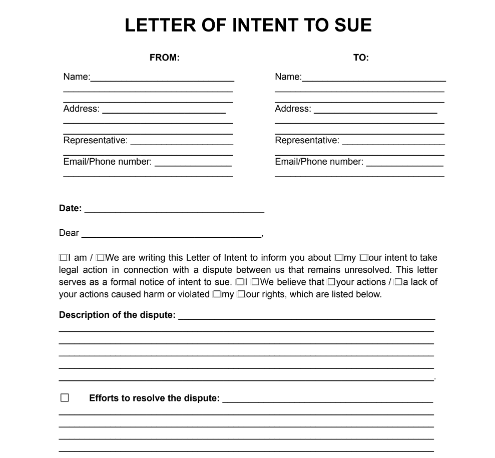 Letter of Intent to Sue Example