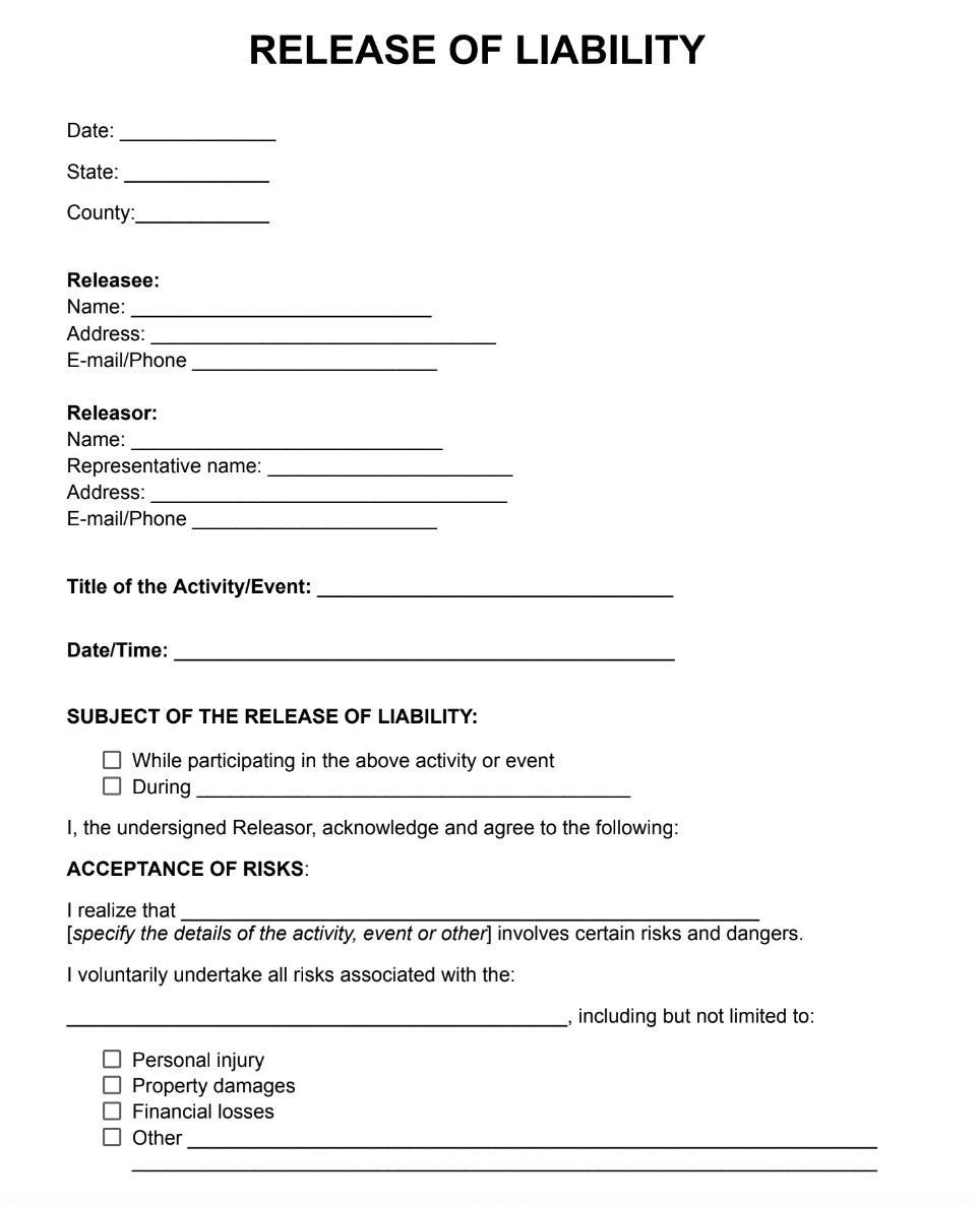 Release of Liability Form Example