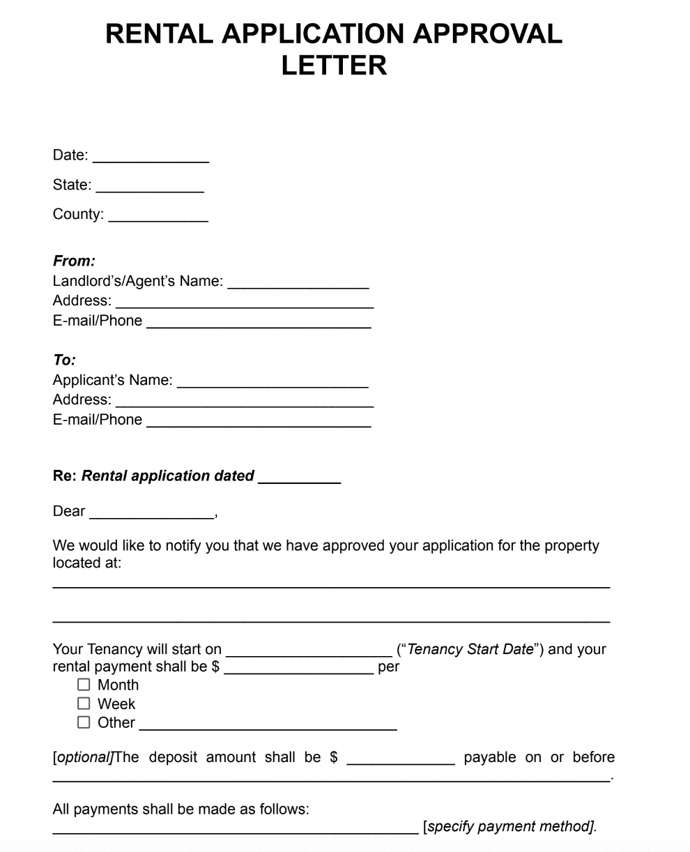 Rental Application Approval Letter Example