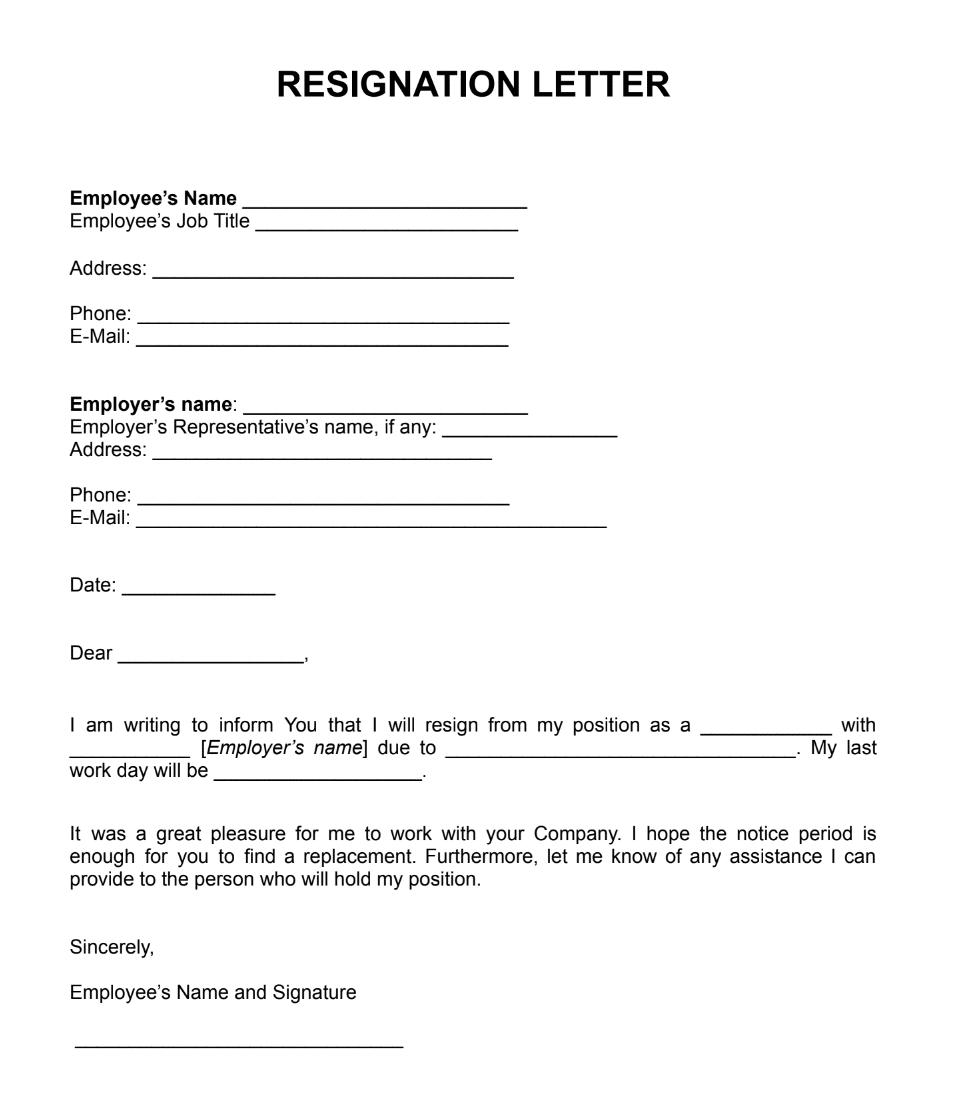 Resignation Letter Example