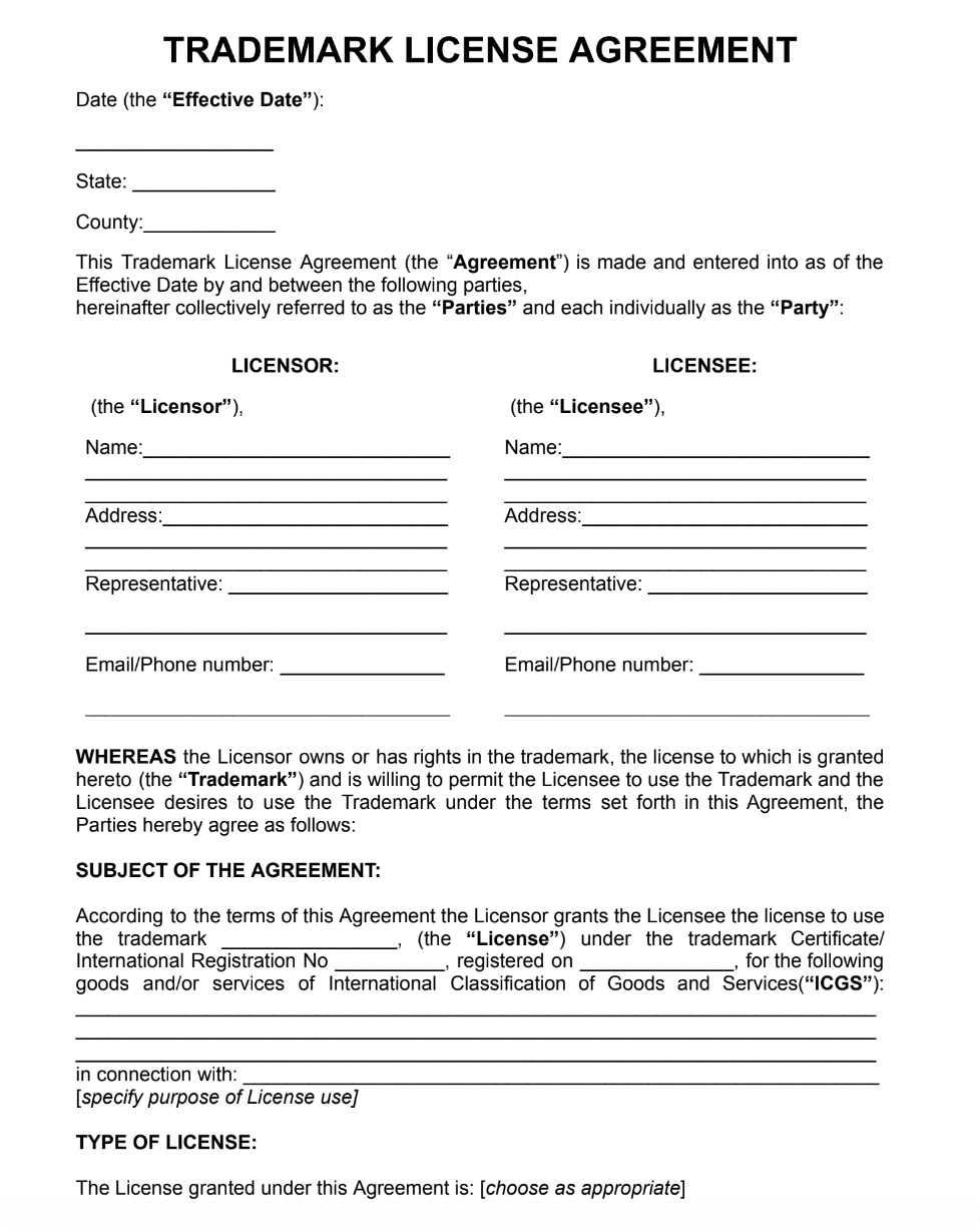 Trademark License Agreement Example