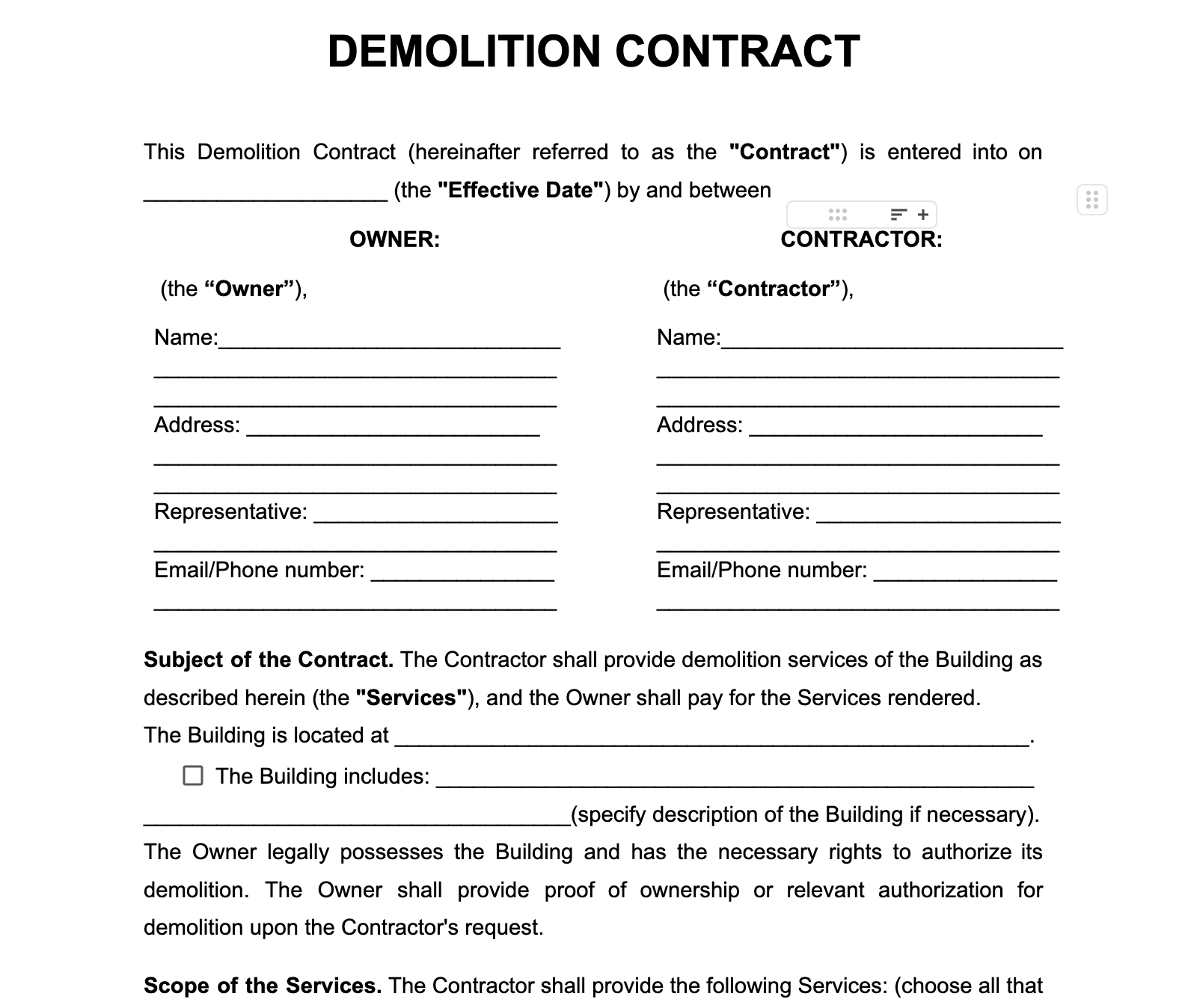 Demolition Contract Example