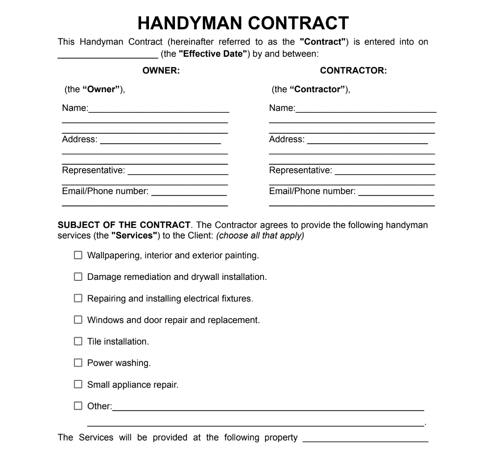 Handyman Contract Example