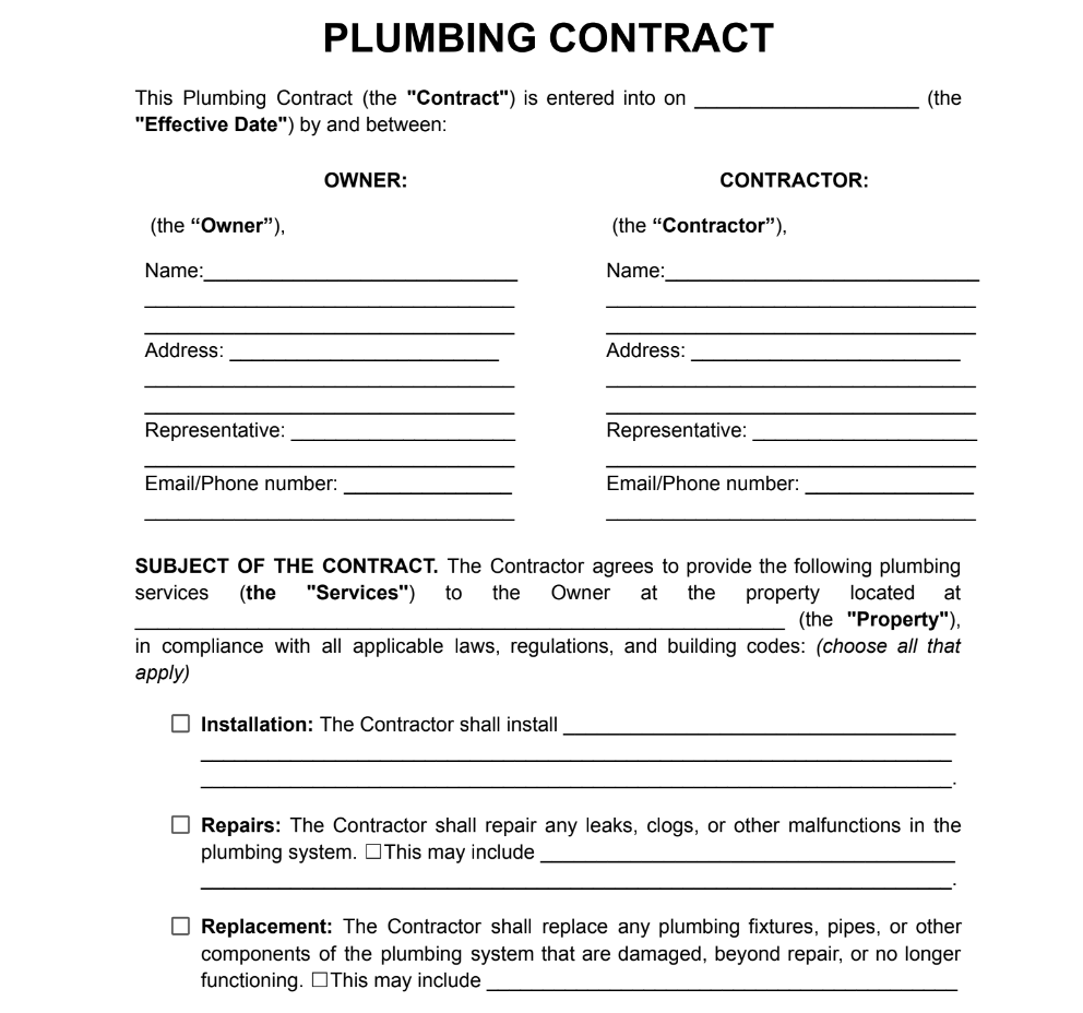 Plumbing Contract Example