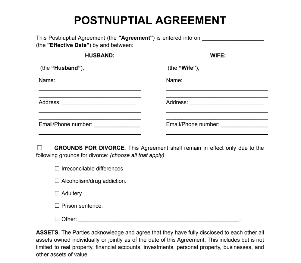 Postnuptial Agreement Example