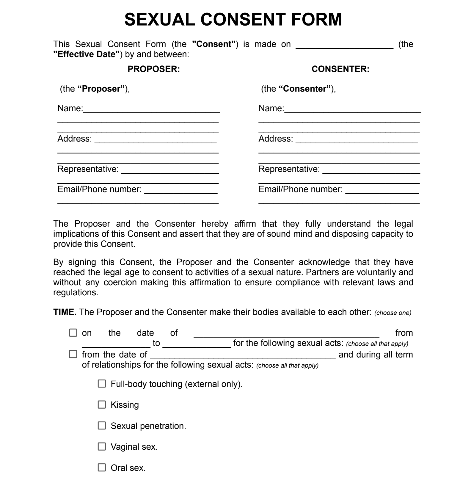 Sexual Consent Form Example