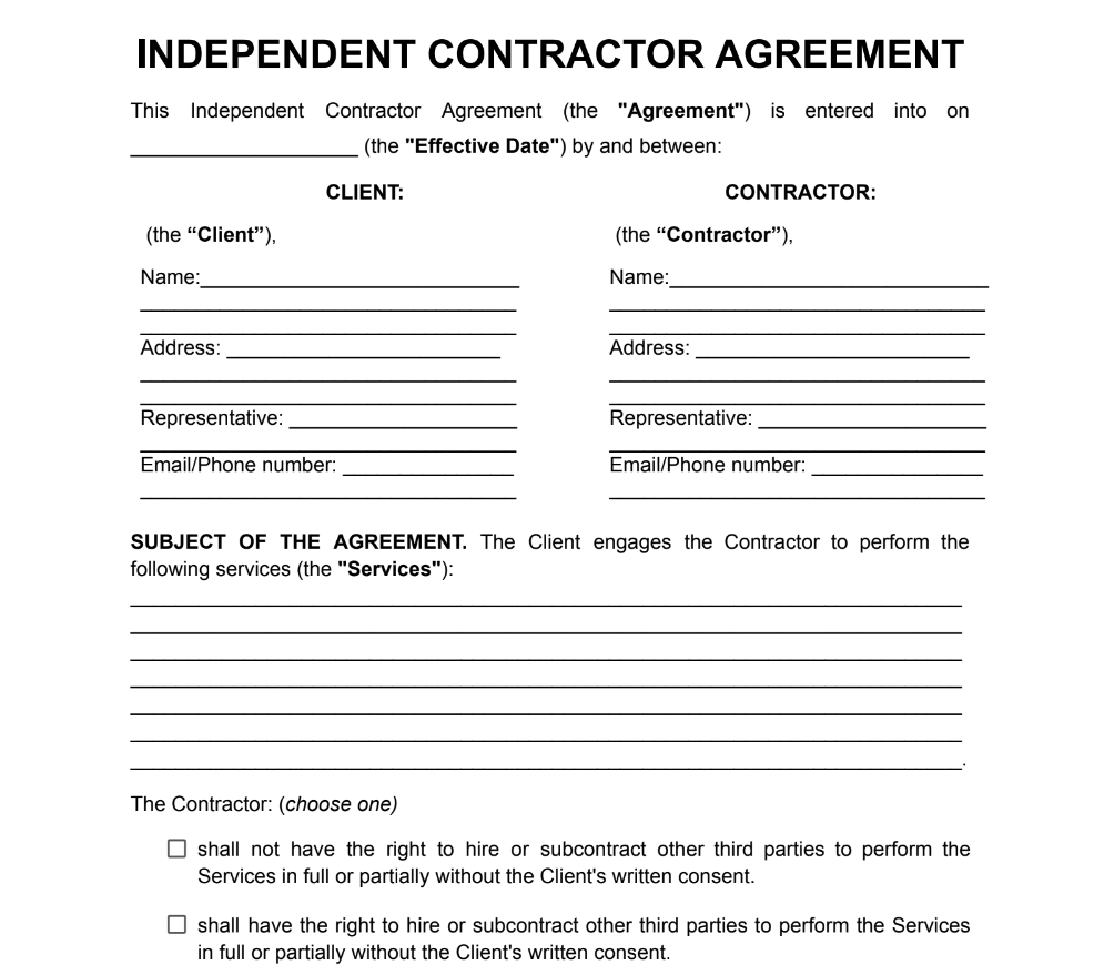 Independent Contractor Agreement Example