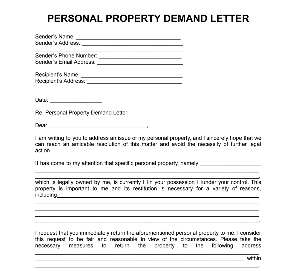 Personal Property Demand Letter Example