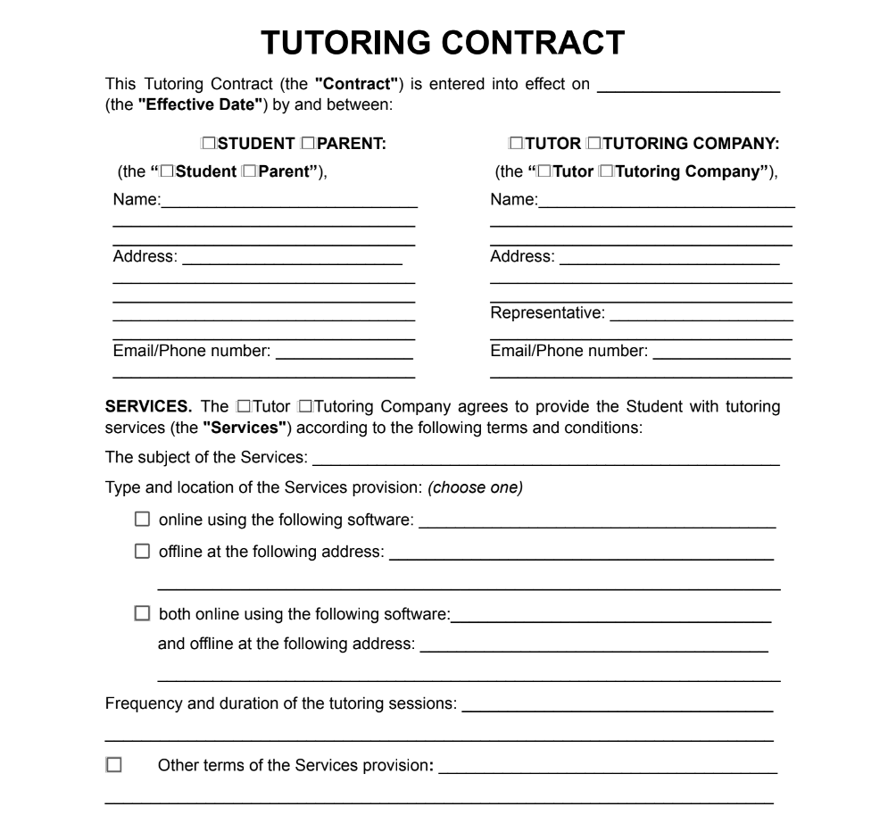 Tutoring Contract Example