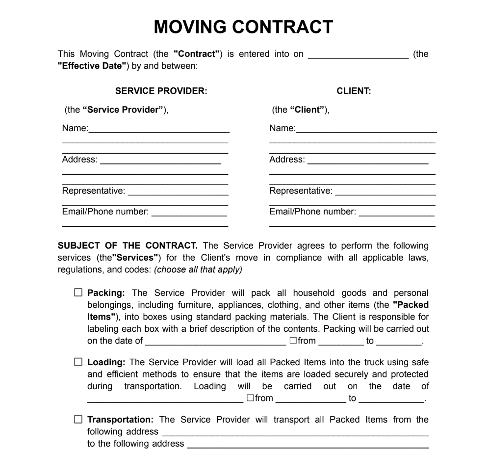 Moving Contract Example