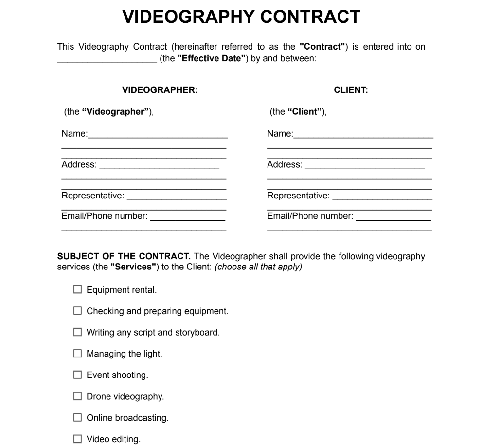 Videography Contract Example